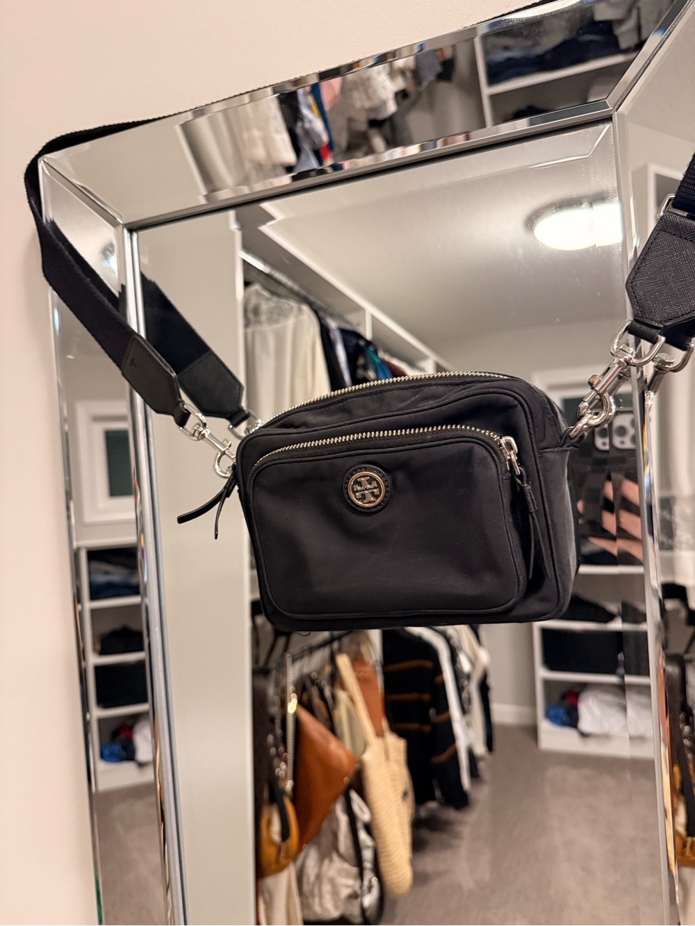 Tory Burch Black Nylon Belt Bag with Gold Logo